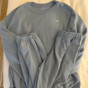 Alo Light Blue Sweatshirt and Joggers Set xxl top, medium joggers